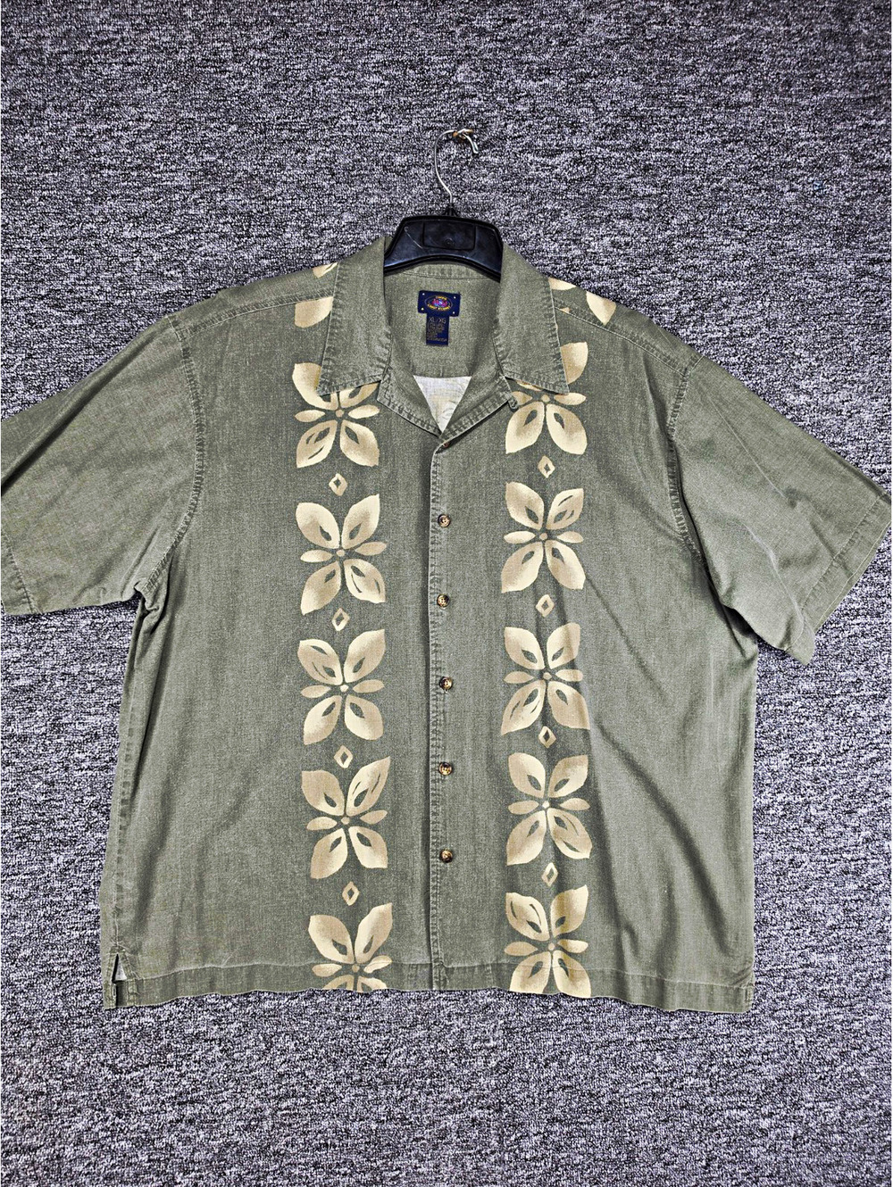 Vintage Pacific Coast Highway Men's XL Green/Beige Floral Cotton SS Button-Up